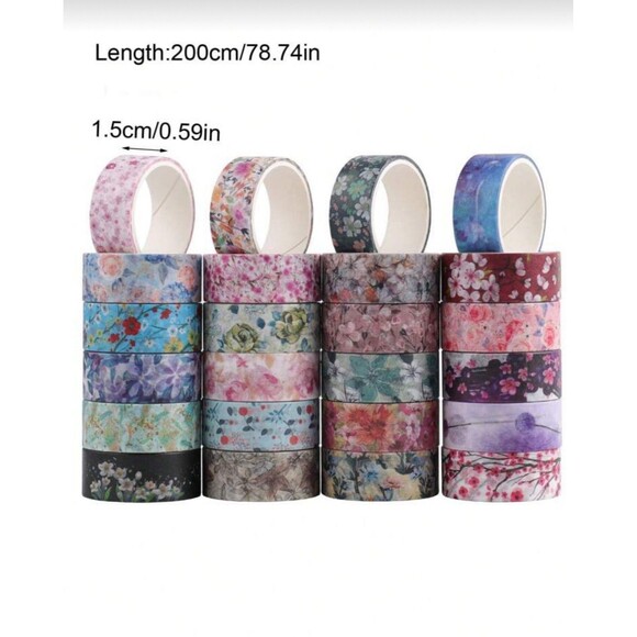 24 Roll Floral Washi Tape Scrapbook Craft Junk Journal Creative Gift Wrap - Picture 1 of 13